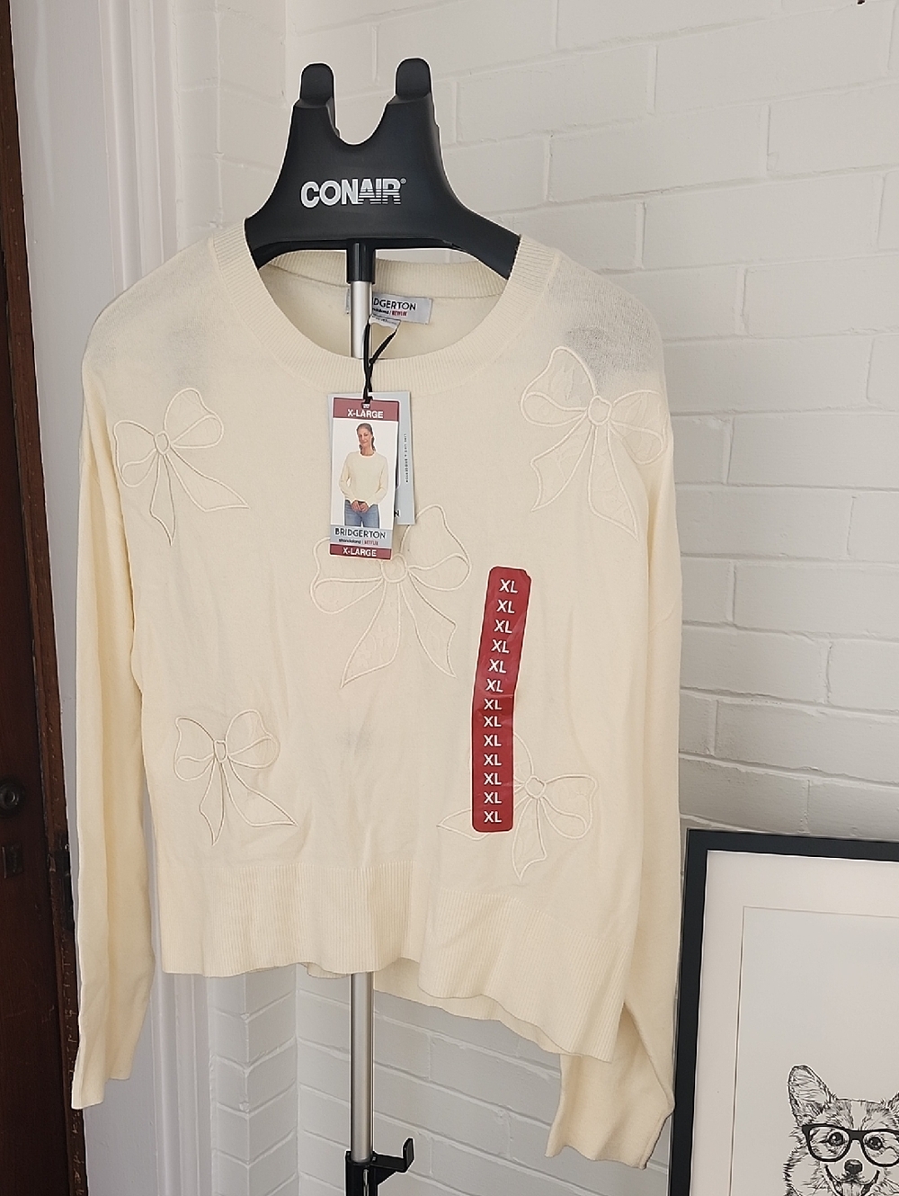 Bridgerton Cream Bow Sweater, Womens XL